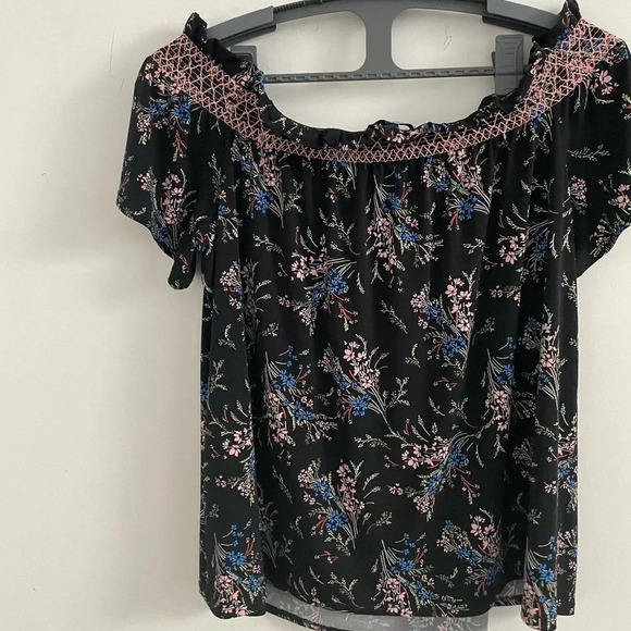 Cece Womens Floral Off The Shoulder Black Blouse L - Picture 3 of 6